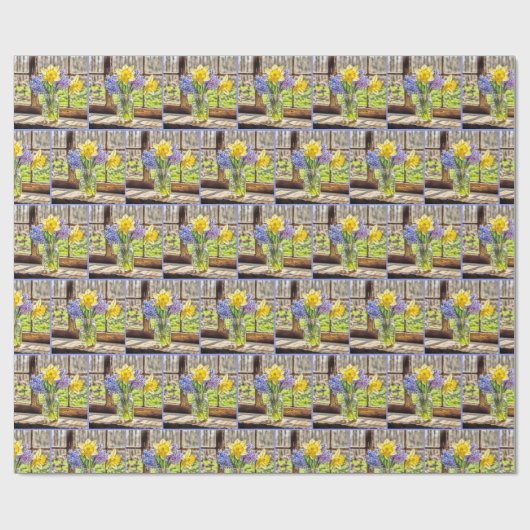 Spring Daffodils en Hyacint Boeket Cadeaupapier (Vlak)
