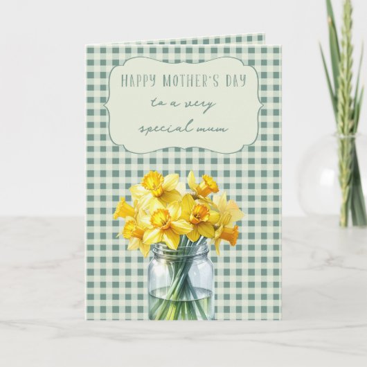 Spring Daffodils in een Jar Happy Moederdag Feestdagen Kaart (Voorkant)