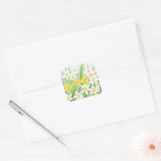 Spring Daffodils Vierkante Sticker (Envelop)