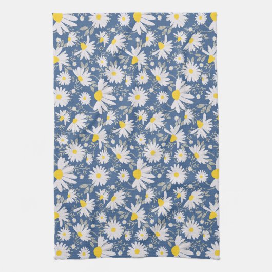 Spring Daisies - Donkerblauw Theedoek (Verticaal)