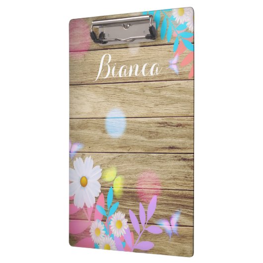 Spring Daisies Foliage and Butterflies on Wood Klembord (Links)