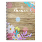 Spring Daisies Foliage and Butterflies on Wood Notitieboek (Voorkant)