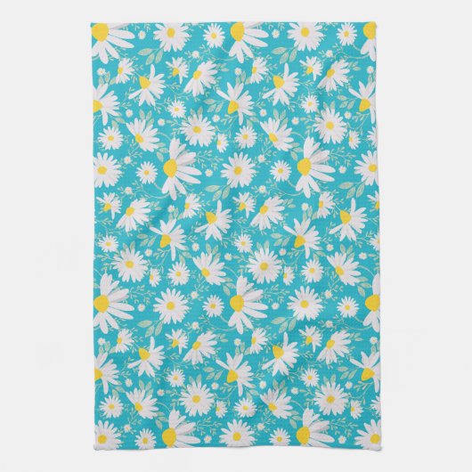 Spring Daisies - Helderblauw Theedoek (Verticaal)