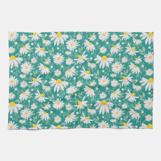 Spring Daisies - Heldergroen Theedoek (Horizontaal)