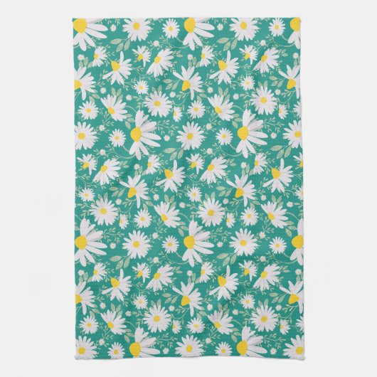 Spring Daisies - Heldergroen Theedoek (Verticaal)