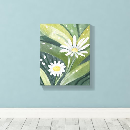 Spring Daisies | Waterverf witte bloem Canvas Afdruk (Insitu (Houten vloer))