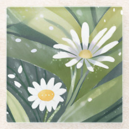 Spring Daisies | Waterverf Witte Bloementuin Glazen Onderzetter
