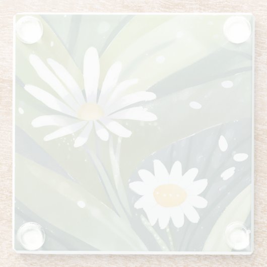 Spring Daisies | Waterverf Witte Bloementuin Glazen Onderzetter (Achterkant)