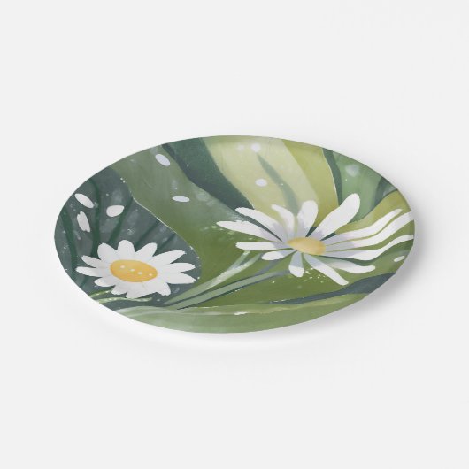 Spring Daisies | Waterverf Witte Bloementuin Papieren Bordje (Gekanteld)