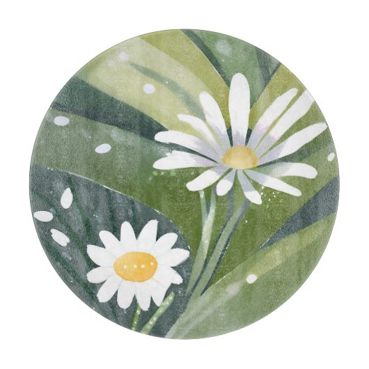 Spring Daisies | Waterverf Witte Bloementuin Snijplank (Voorkant)