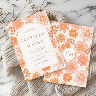 Spring Daisy Bloemen Retro Boho Huwelijksuitnodigi Kaart