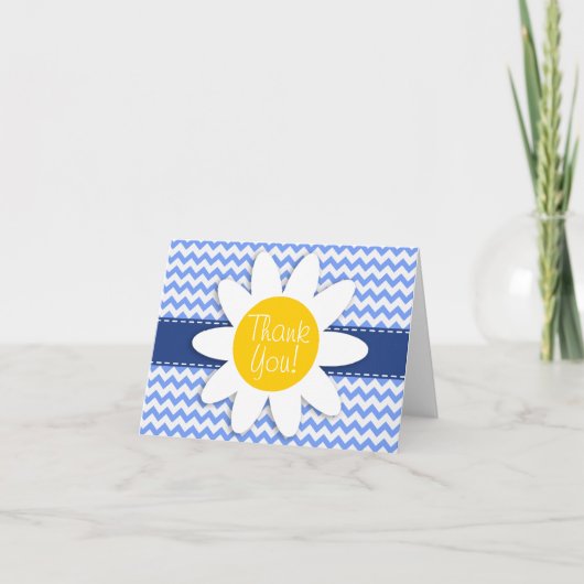 Spring Daisy, Blue Chevron Pattern Bedankkaart (Voorkant)