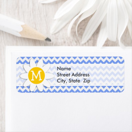 Spring Daisy, Blue Chevron Pattern Etiket (Insitu)