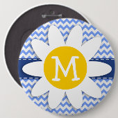 Spring Daisy, Blue Chevron Pattern Ronde Button 6,0 Cm (Voorkant /achterkant)