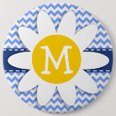 Spring Daisy, Blue Chevron Pattern Ronde Button 6,0 Cm (Voorkant)