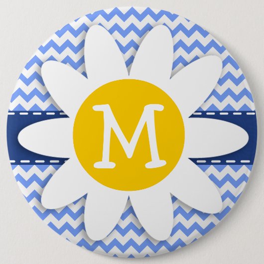 Spring Daisy, Blue Chevron Pattern Ronde Button 6,0 Cm (Voorkant)