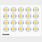 Spring Daisy, Blue Chevron Pattern Ronde Sticker (Vel)