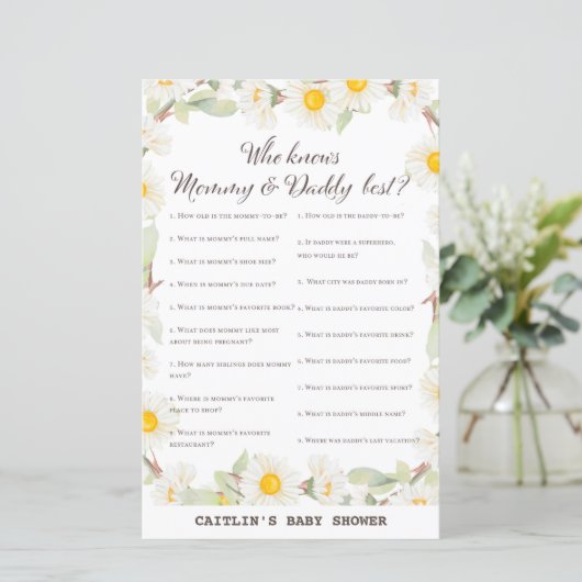 Spring Daisy Flower Baby shower Game (Staand voorkant)
