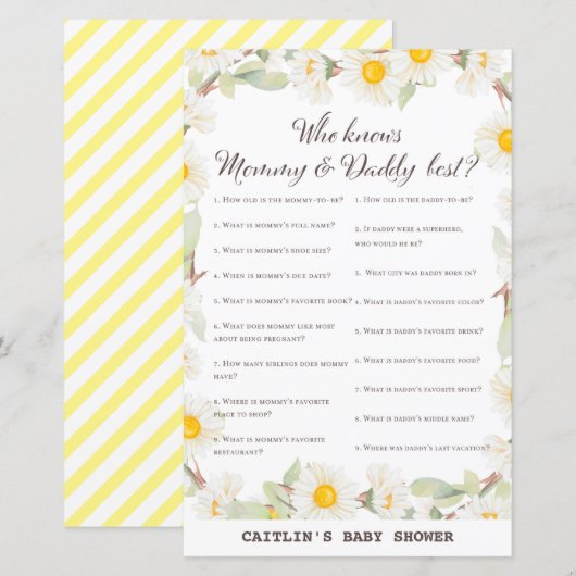 Spring Daisy Flower Baby shower Game (Voorkant / Achterkant)