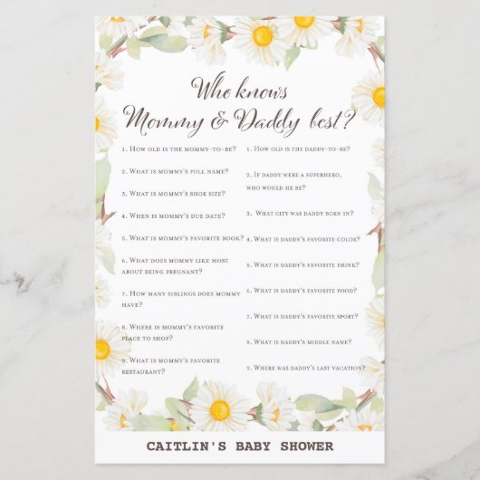 Spring Daisy Flower Baby shower Game (Voorkant)
