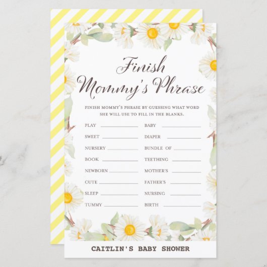 Spring Daisy Flower Baby shower Game (Voorkant / Achterkant)
