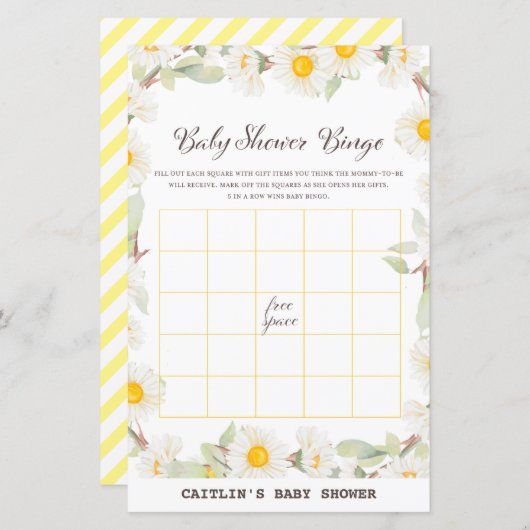 Spring Daisy Flower Baby shower Game (Voorkant / Achterkant)