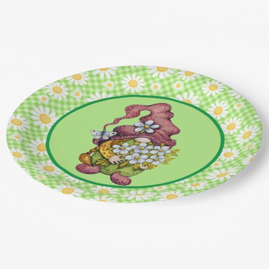 Spring Daisy Gnome Papieren Bordje (Gekanteld)