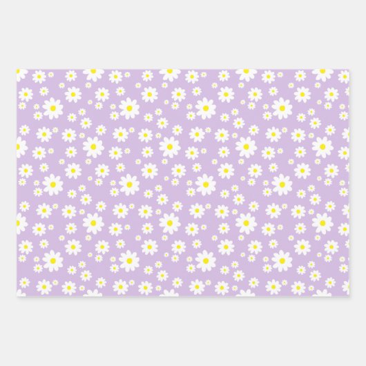 Spring Daisy Pattern Pastel Paars Blue Green Inpakpapier Vel (Voorkant)