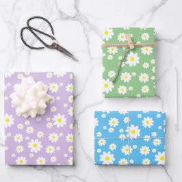 Spring Daisy Pattern Pastel Paars Blue Green Inpakpapier Vel