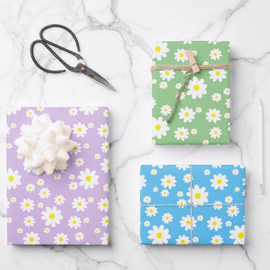 Spring Daisy Pattern Pastel Paars Blue Green Inpakpapier Vel (Voorkant)