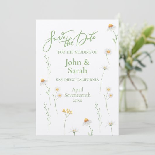 Spring Daisy Wedding Save the Date Invitation Kaart (Staand voorkant)