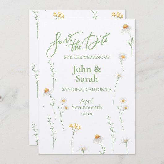 Spring Daisy Wedding Save the Date Invitation Kaart (Voorkant / Achterkant)