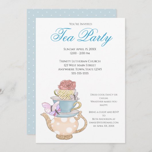 Spring Dames Tea Party Ideeën Kaart (Voorkant / Achterkant)