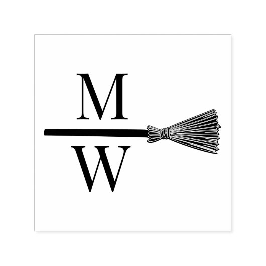 Spring de bezem D koppel trouw 2 initiaal monogram Zelfinktende Stempel (Design)