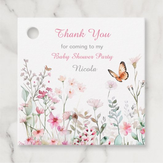 Spring Deep Pink Butterfly Floral Baby Shower Bedankjes Labels (Voorkant)