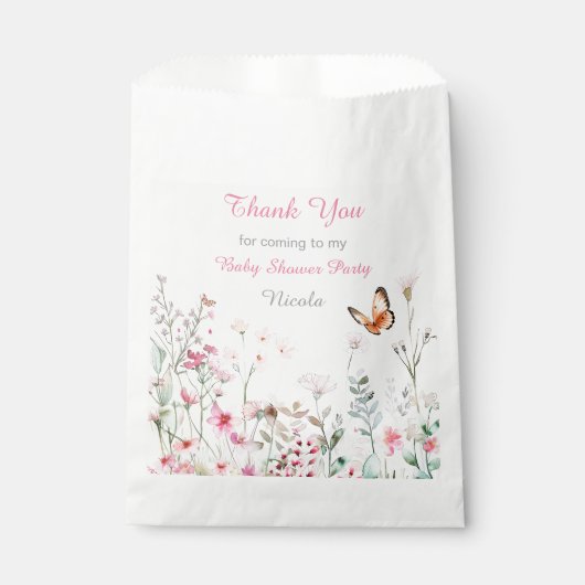 Spring Deep Pink Butterfly Floral Baby shower Bedankzakje (Voorkant)