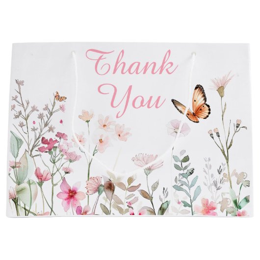 Spring Deep Pink Butterfly Floral Baby shower Groot Cadeauzakje (Voorkant)