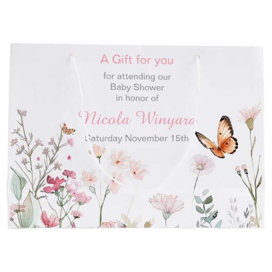 Spring Deep Pink Butterfly Floral Baby shower Groot Cadeauzakje (Achterkant)