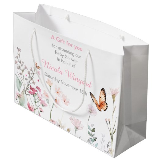 Spring Deep Pink Butterfly Floral Baby shower Groot Cadeauzakje (Achterkant Gekanteld)