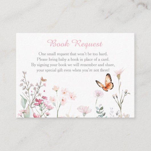 Spring Deep Pink Butterfly Floral Baby shower Informatiekaartje (Voorkant)