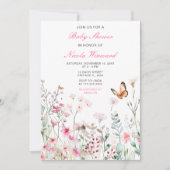 Spring Deep Pink Butterfly Floral Baby shower Kaart (Voorkant)