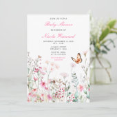Spring Deep Pink Butterfly Floral Baby shower Kaart (Staand voorkant)