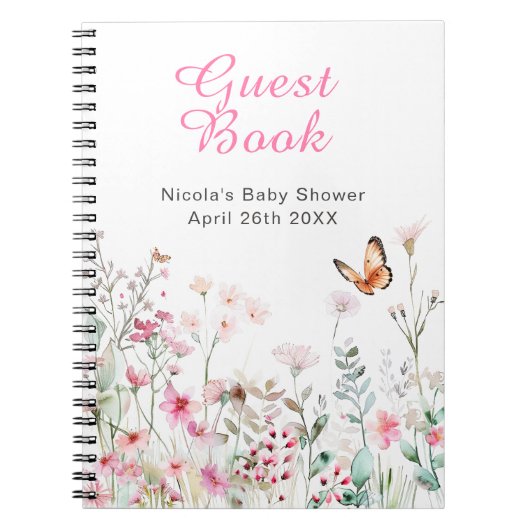 Spring Deep Pink Butterfly Floral Baby Shower Notitieboek (Voorkant)