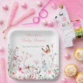 Spring Deep Pink Butterfly Floral Baby shower Papieren Bordje (Feest)