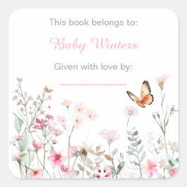 Spring Deep Pink Butterfly Floral Baby shower Vierkante Sticker