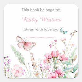 Spring Deep Pink Butterfly Floral Baby shower Vierkante Sticker