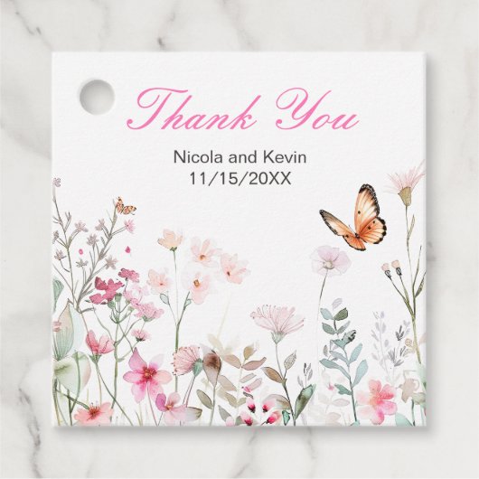 Spring Deep Pink Butterfly Floral Wedding Bedankjes Labels (Voorkant)