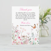Spring Deep Pink, Butterfly Floral Wedding Bedankkaart (Staand voorkant)