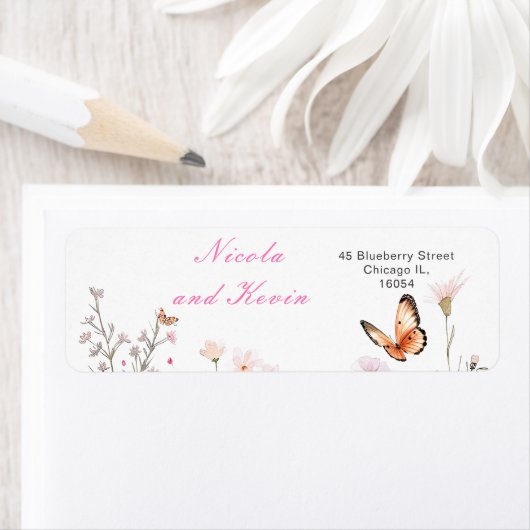 Spring Deep Pink Butterfly Floral Wedding Etiket (Insitu)