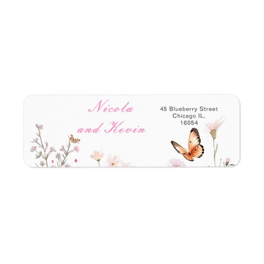 Spring Deep Pink Butterfly Floral Wedding Etiket (Voorkant)
